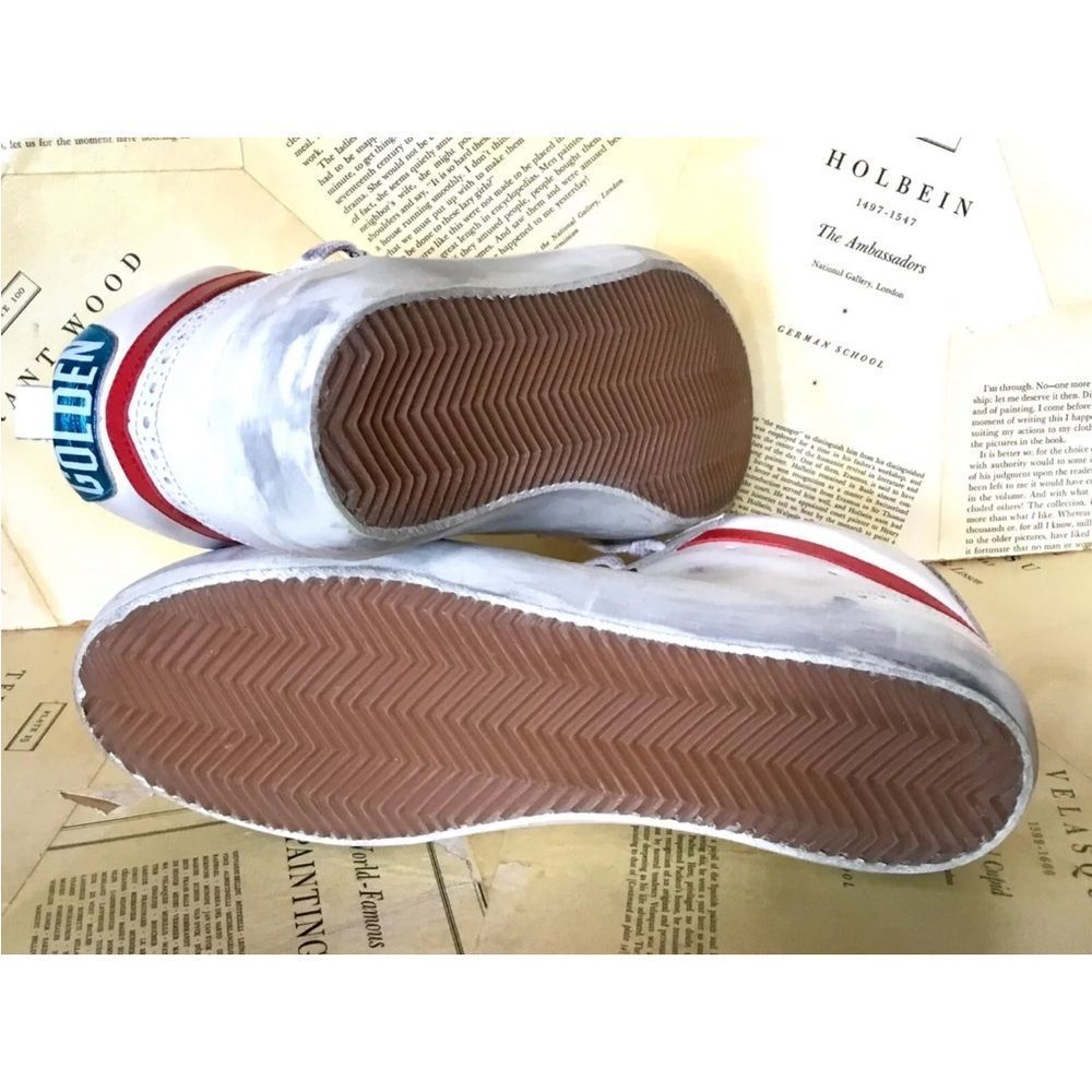 Golden Goose Mid Star White Leather Khaki Star Blue Red Logo Lace - Picture 6 of 9
